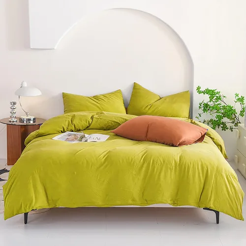 Vista 13 de Luxlovery Juego de edredón verde militar, juego de ropa de cama individual, minimalista, suave, transpirable y moderno, para todas las estaciones