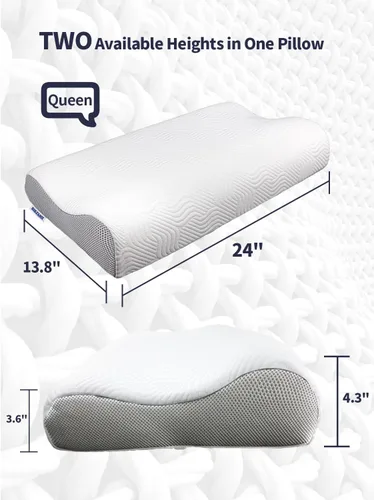 Vista 2 de Almohada de contorno de espuma viscoelástica para aliviar el dolor de cuello, almohada cervical ergonómica con 2 alturas, soporte ortopédico