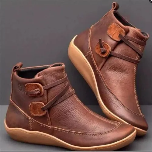 Vista 2 de Botas para mujer, botines planos, cómodos, informales, elegantes, occidentales, elegantes, anchos, modernos, sin cierre