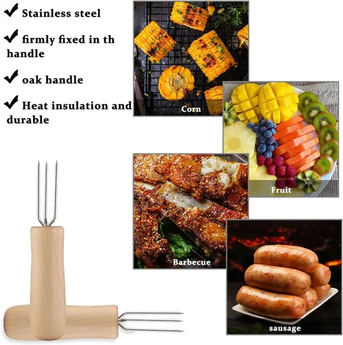 Vista 6 de Corn On The Cob - Juego de 20 soportes de mazorca de maíz de acero inoxidable con mango de madera, pinchos de mazorca, tenedores de maíz