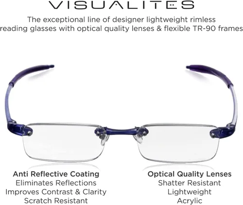 Vista 2 de Visualites Gafas de lectura ligeras sin montura para hombres y mujeres - Modelo - VIS 1 Lavanda