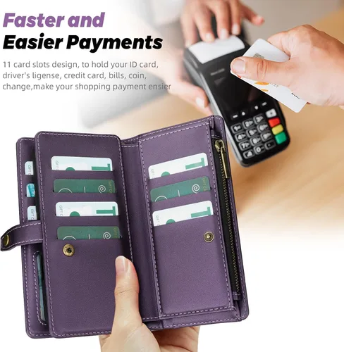 Vista 4 de TwoHead Funda tipo cartera para iPhone 12 Pro Max con tarjetero, funda magnética desmontable para teléfono 12 Pro Max, piel sintética, a prueba