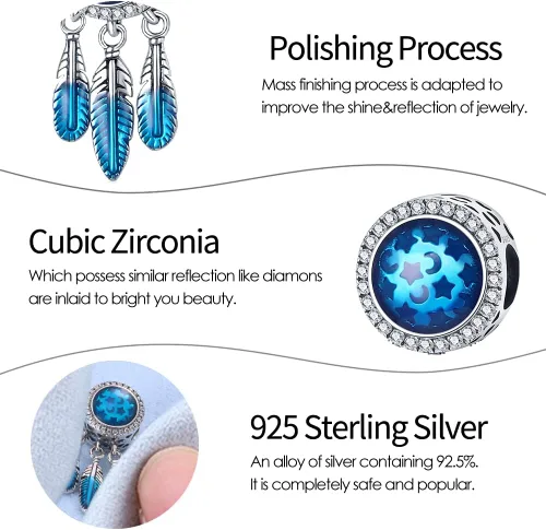 Vista 2 de TINSLO Charms Beads fits for Charms Bracelets for Woman 925 sterling silver suspension pendants and CZ stones, women DIY jewelry