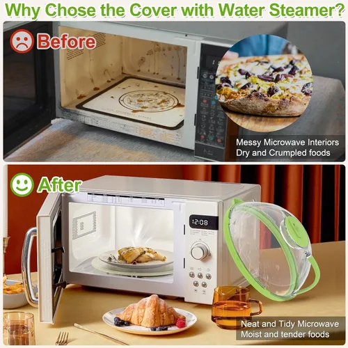 Vista 3 de Cubierta mejorada para salpicaduras de microondas para alimentos, cubierta transparente para microondas con vaporizador de agua, protector