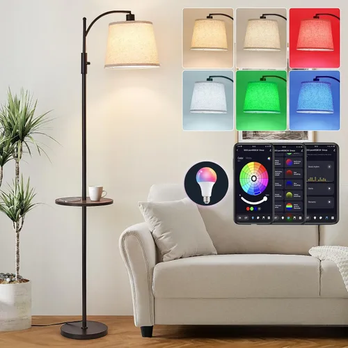 Vista 13 de AIDENOEY Smart Floor Lamp with Side Table Stepless Dimming, RGB Multi-Color Adjustable Swivel Head Voice Control with Alexa & Google Assistant