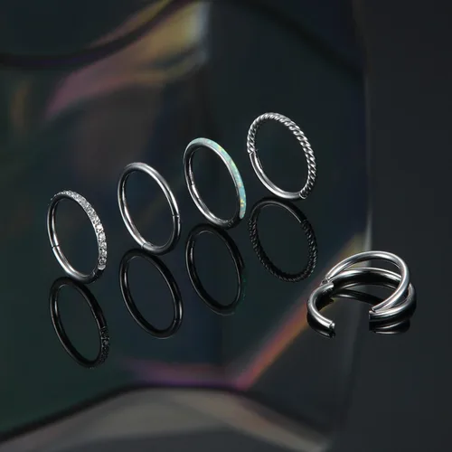 Vista 7 de Jstyle G23 - Aros de nariz de titanio 18G 16G, anillos de tabique con bisagras, plata, oro, negro, para mujer, ópalo, hélice, rook, caracola