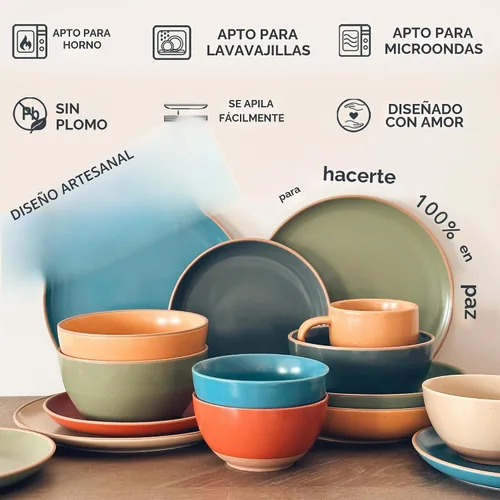 Vista 4 de MORA Ceramic Artisan - Juego de 6 platos mate de 7.8 pulgadas, para postre, ensalada, aperitivo, cena pequeña, etc. Apto para microondas, horno