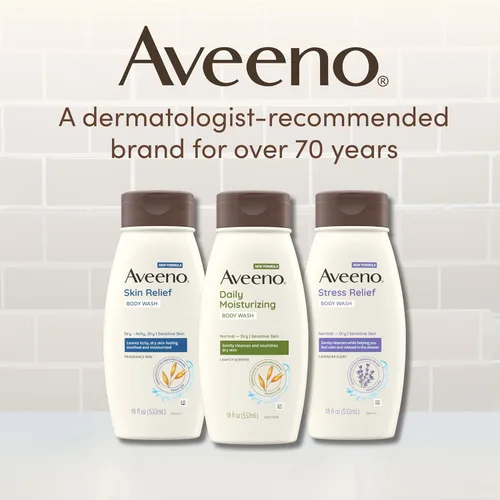 Vista 6 de Aveeno - Gel de ducha Aveeno Skin Relief sin fragancia + fórmula triple de avena, limpiador diario suave para pieles sensibles que deja la piel