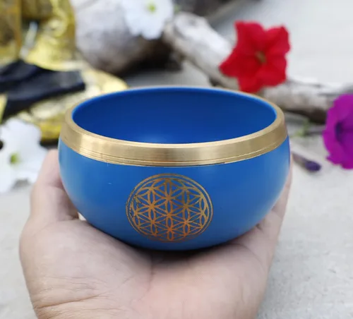 Vista 5 de Flower Of Life - Juego completo de cuencos para meditación, yoga, curación espiritual y atención plena (azul)