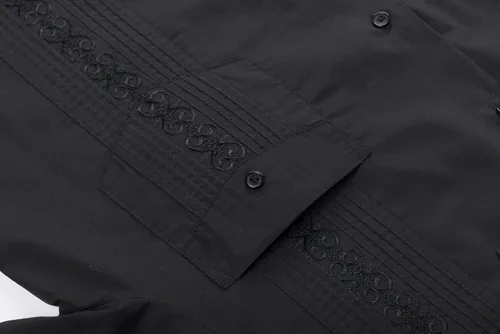 Vista 4 de Camisas guayabera de manga corta para hombre con botones para playa cubana