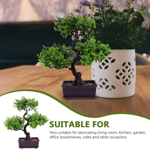 Vista 2 de EXCEART Árbol bonsái artificial, plantas de plástico, adorno bonsái para decoración de boda, árbol bonsái de imitación verde