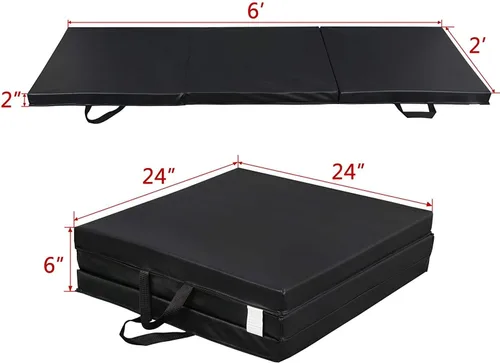 Vista 4 de Tapete plegable de tres pliegues para gimnasia, gimnasio, ejercicio aeróbico, tapete plegable con asas para MMA, estiramiento de fitness, yoga