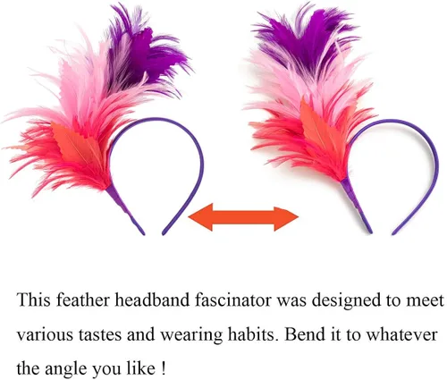 Vista 2 de AGITATESAND Diadema de plumas para tocado de boa para fiesta boda sala de belleza tocado