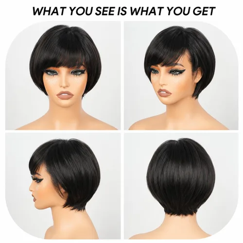Vista 3 de Straight Human Hair Wigs with Bangs 180% Density 2x4 Lace Front Wigs with Bangs Closure Wear and Go Glueless Wigs 100% Brazilian Virgin Human Hair