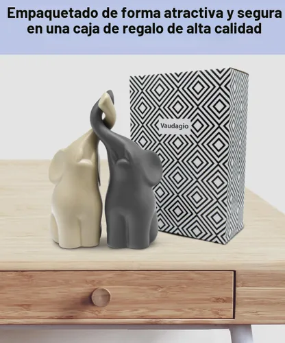 Vista 7 de Vaudagio Pareja Amorosa de Elefantes en Beige y Gris - Escultura Moderna de Cerámica - Figura Decorativa como Juego - Figura de Decoración 16 cm