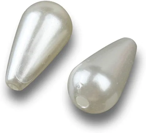 Vista 8 de Cuentas de perlas de imitación, cuentas de joyería de perlas de plástico blanco con agujero recto en forma de gota, cuentas de imitación de perlas