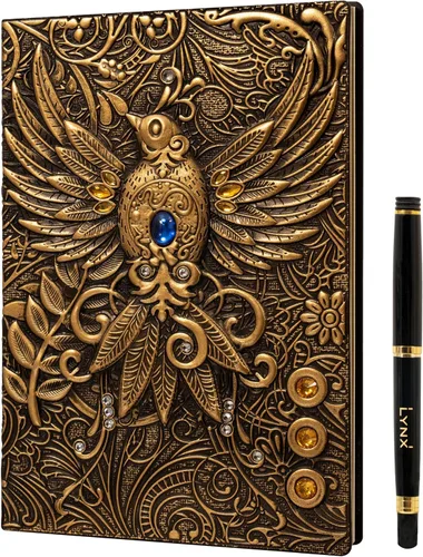 Vista 10 de Cuaderno / Diario DND, Libro Único de 200 Páginas con Cubierta de Falso Cuero con Dragón de Bronce en 3D con Lápiz - Ideal para Dungeons & Dragons