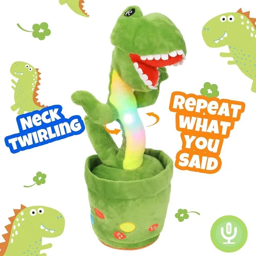 Vista 7 de Hopearl Dinosaurio bailarín brillante repite lo que dices – Talking T-Rex Wriggle Singing Mimicking Twisting Light Up Juguete de peluche animado
