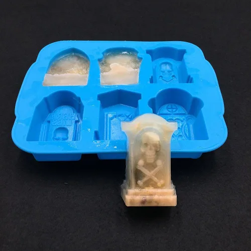 Vista 3 de MoldFun Molde de silicona 3D para Halloween, ataúd con calaveras, araña, RIP, molde de silicona para chocolate, caramelos, cubitos de hielo