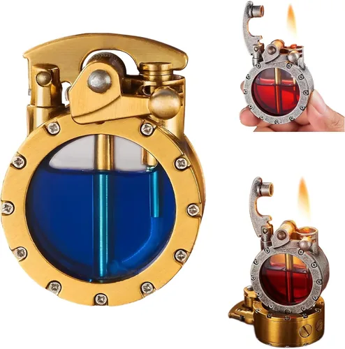 Vista 7 de Encendedor de queroseno transparente retro, encendedor de queroseno steampunk con diseño creativo de botella transparente, encendedor de encendido