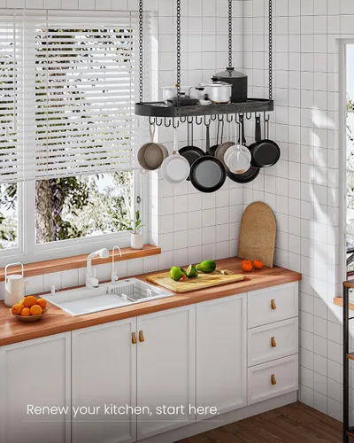 Vista 4 de CHOEZON Estante para ollas colgante de 31.7 pulgadas, estante para ollas que ahorra espacio para la cocina, estante para ollas y sartenes colgante