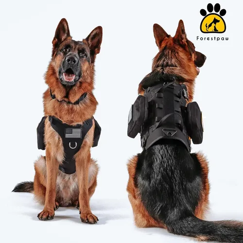 Vista 7 de Forestpaw Arnés para perro de tamaño mediano, arnés táctico para perro con asa, chaleco de servicio militar sin tirones con bolsillos ajustables
