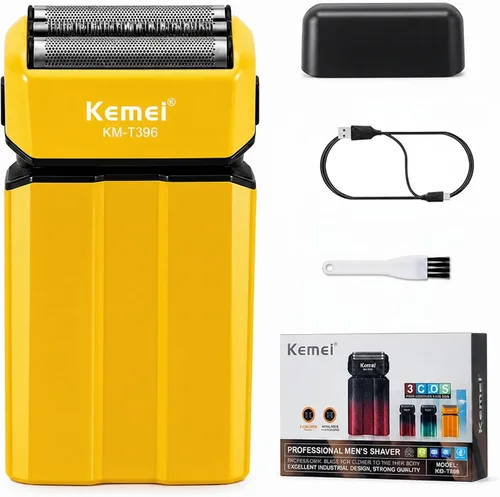 Vista 9 de Kemei KM-T396 - Afeitadora eléctrica para hombres con 3 cuchillas flotantes, afeitadora eléctrica inalámbrica recargable de 7500 RPM para hombre