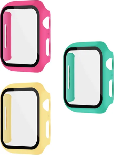 Vista 13 de Paquete de 3 fundas con protector de pantalla para Apple Watch de Negro + rosa intenso + morado oscuro