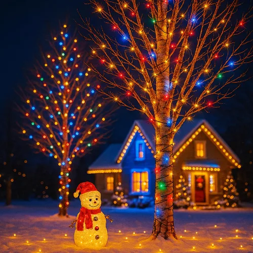 Vista 6 de Paquete de 2 tiras de luces de Navidad conectables, multicolor, 210 pies, 600 luces LED de Navidad para exteriores/interiores, luces de árbol