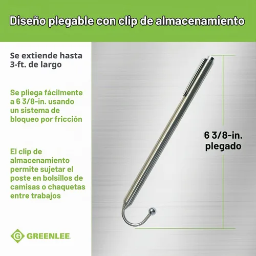 Vista 6 de Greenlee FP3 plegable de 3 pies para agarrar y alcanzar el poste de pescado, herramienta de tracción de alambre de alcance adicional