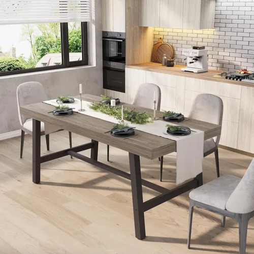 Vista 17 de GarveeHome Mesa de comedor extensible de 63 a 83 pulgadas, mesa de comedor rectangular industrial para 6-8 personas, mesa de cocina expandible