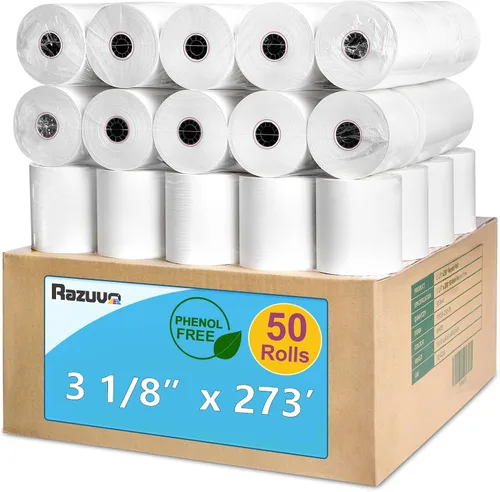 Vista 10 de (50 rollos) Rollos de papel térmico de recibo de 2 1/4 x 85 pulgadas, se adapta a todas las cajas registradoras POS, para impresoras de caja