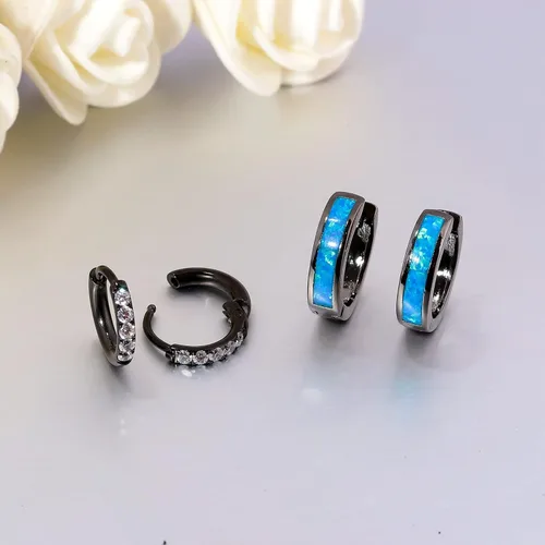 Vista 155 de CiNily Aretes Huggie de ópalo con bisagras, chapados en oro, hipoalergénicos, pequeños aretes de aro para mujeres, adolescentes, niñas, hombres