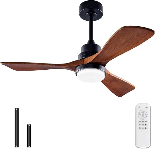 Vista 22 de Ventilador de techo de 42 pulgadas con luz, 3 aspas de madera maciza, control remoto, motor de CC silencioso reversible de 6 velocidades, ventilador