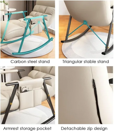 Vista 7 de Mecedora reclinable ajustable para balcón y patioSilla moderna para exteriores para sala de estar y ocio, muebles cómodos de relajación, marco