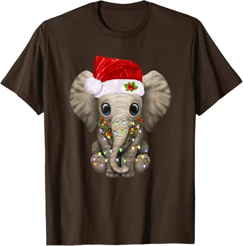 Vista 8 de Lindo elefante de Navidad luz divertido elefante amante de Navidad regalo camiseta Negro