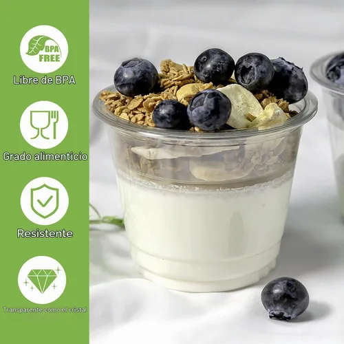 Vista 4 de TOFLEN Vasos de plástico transparente para yogur de 9 onzas con insertos