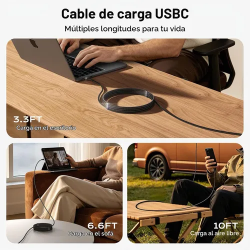 Vista 8 de Cable USB a USB C de 3 pies, paquete de 3 cables USB A a tipo C Negro