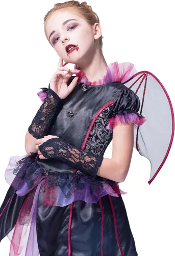 Vista 3 de IKALI - Disfraz elegante de vampiro para niña, vestido de princesa para Halloween
