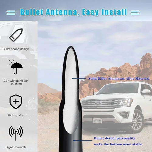 Vista 3 de Antena de bala de coche de 5.4 pulgadas para Ford Serie F F150 F250 F350 GMC Sierra Jeep Patriot 2007-2017 Chevy Silverado Dodge RAM 1500 2500 3500