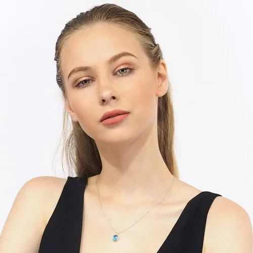 Vista 4 de Belinda Jewelz Collar de oro blanco o amarillo de 14 quilates para mujer, piedra natal redonda, joyería fina, collar colgante clásico, cadena