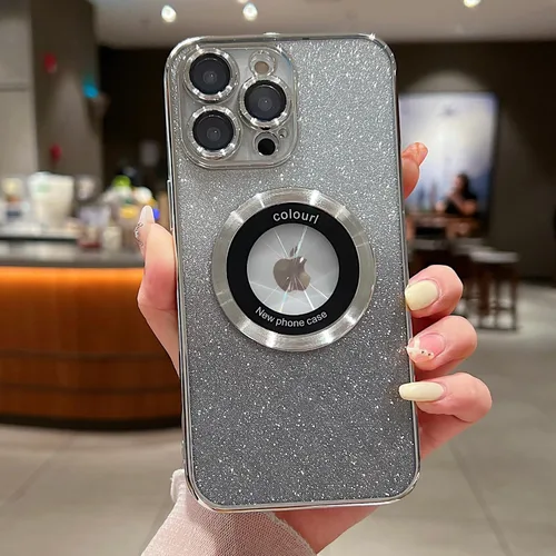 Vista 13 de Funda magnética con purpurina para iPhone 13 Pro Max, compatible con MagSafe con protector de cámara, logotipo suave, de lujo, linda, para mujeres