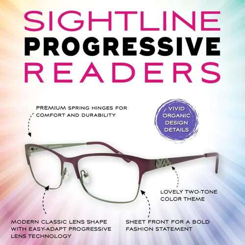 Vista 3 de Sightline Gafas de lectura progresivas para mujer, marco de metal de calidad óptica prémium 1.00