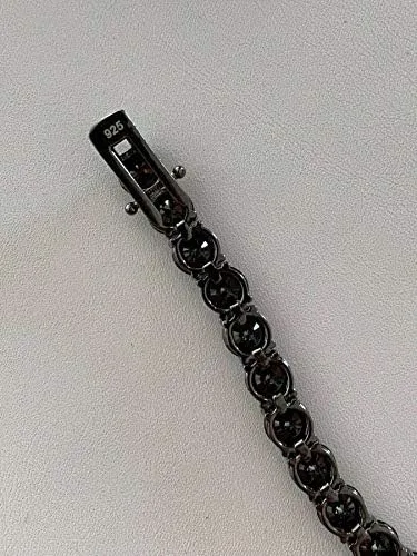 Vista 3 de HarlemBling Solid 925 Sterling Silver Mens Black Tennis Bracelet - Iced Hip Hop CZ Mens One Row Bracelet - Real Oxidized Solid Silver Black CZ 85 7mm
