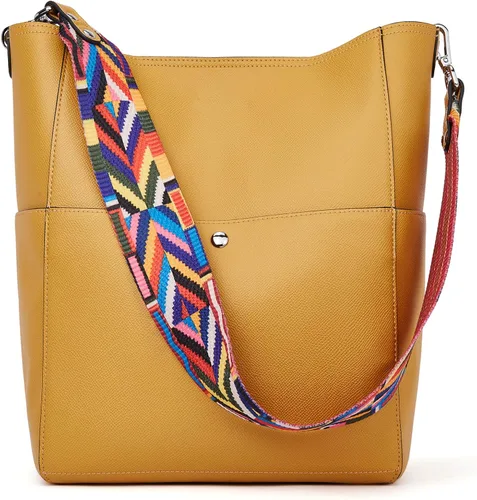 Vista 7 de BROMEN Bolsa Hobo para mujer, diseñada con cuero vegano, de hombro, bandolera
