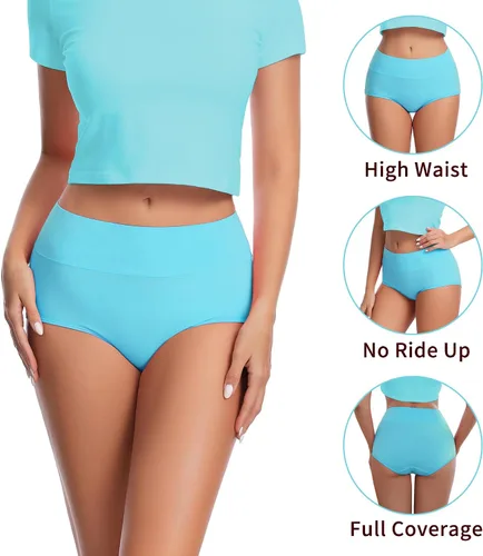 Vista 4 de CAILECOTTON Ropa interior de algodón para mujer, bragas de cintura alta, cobertura completa, bragas para mujer