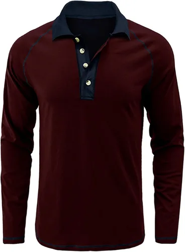 Vista 2 de Camisas polo de moda para hombre, ajuste relajado, manga larga, polo de golf, clásico, de algodón, con botones, Henley