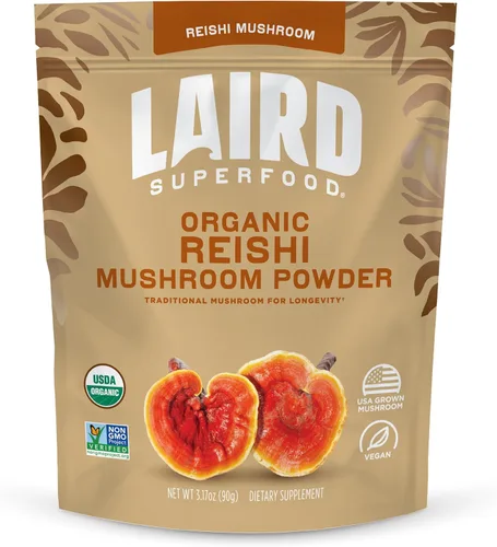 Vista 4 de Laird Superfood Mezcla orgánica de hongos Calm and Relax con Reishi, bálsamo de limón y Ashwagandha, bolsa de 3.17 onzas, paquete de 1