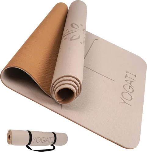 Vista 11 de YOGATI® Esterilla de Yoga con Correa con Líneas de Alineación. Esterilla de Entrenamiento en Casa para Mujeres, Hombres y Niños. Esterilla de Yoga