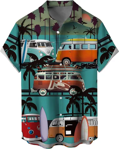 Vista 75 de Camisas tropicales con botones para hombre, camisas hawaianas de manga corta, casuales para vacaciones, camisas de playa holgadas Beige-playa escena